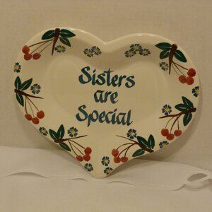 Heart Shaped Glazed CHAPARRAL POTTERY 12" Dish "SISTERS are Special" Made in USA